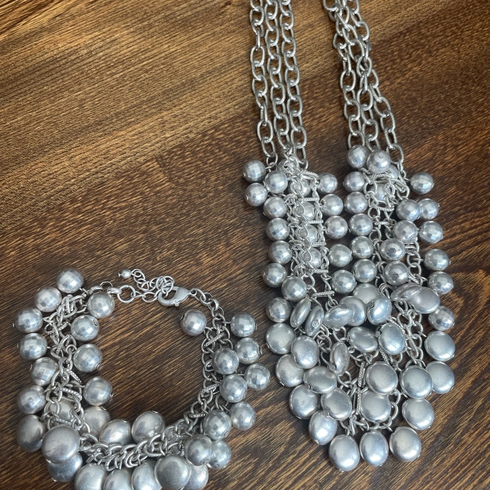 Silver Cascade Necklace with Pearlescent Beads